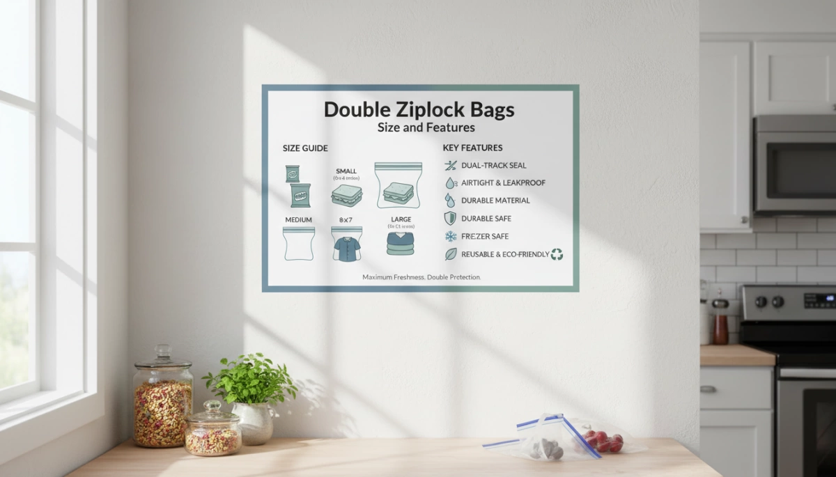 Double ziplock bags size and features chart